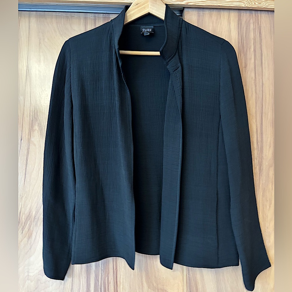 Eileen Fisher Women's Black Jacket, Silk Blazer, black blazer, Crepe Suit jacket